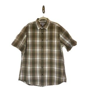Carhartt Men's Short Sleeve plaid Button-Up Size XL Tall Relaxed Fit Brown Beige